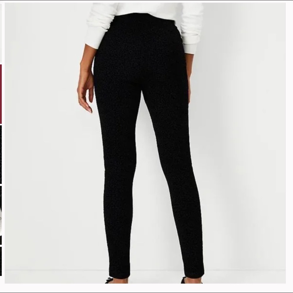 NEW Ann Taylor XS Black Flocked Animal Print Side Zip Legging Pants